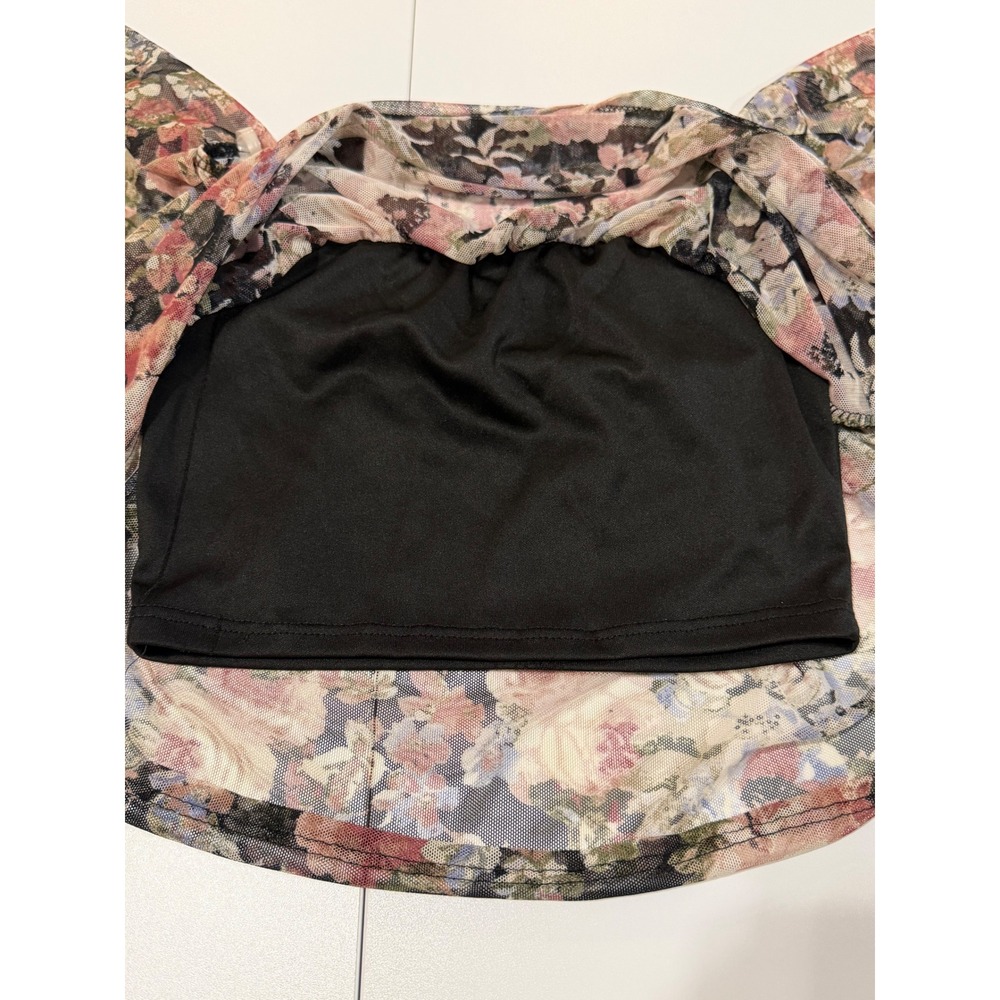Wet Seal Floral Mesh Overlay Crop Top Built-in Cami Black XS Y2K Fairy Grunge - Picture 12 of 16